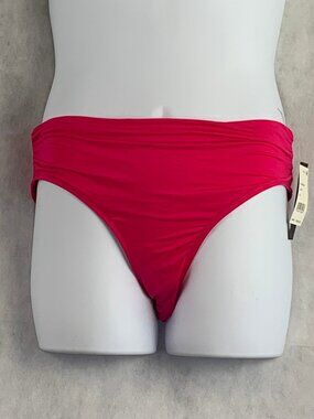 Kenneth Cole Solid Shirred Hipster Bikini Bottom Swimsuit, Dark Pink, XL